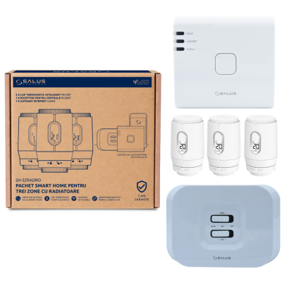 Poza Pachet Smart Home Salus pentru trei zone cu calorifere - 3 capete termostatice, gateway UG800, receptor. Poza 19939